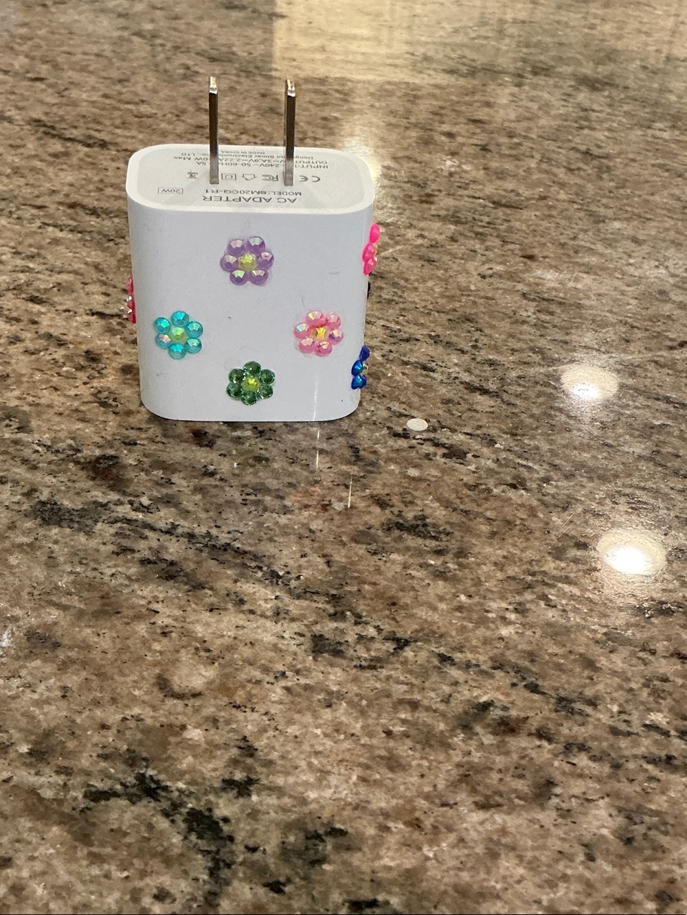 Amazon White USB Wall Charger with Multicolor Flower Gems